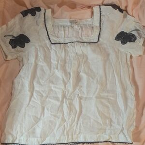 J. Crew Ivory Blouse with Navy Floral Details